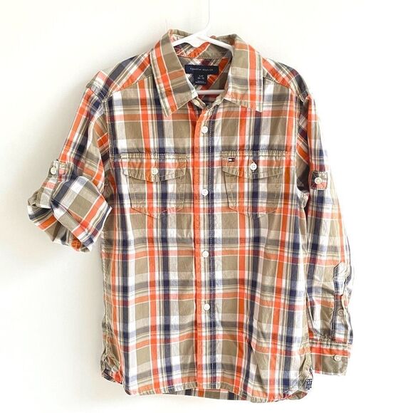 Tommy Hilfiger Boys Plaid Long Sleeve Or Roll Up Button Down Shirt Size S 6/7 - Picture 3 of 11